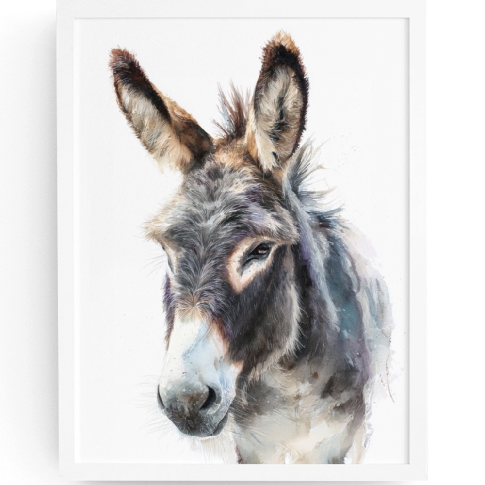Watercolor Donkey Wall Art Print, Unframed - Charming Farmhouse Decor